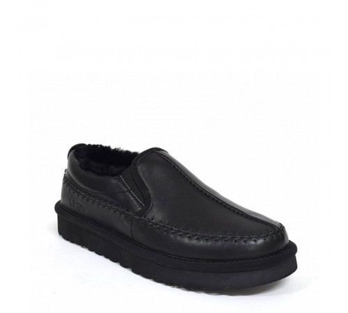 UGG Mens Stitch Slip On Leather Black 